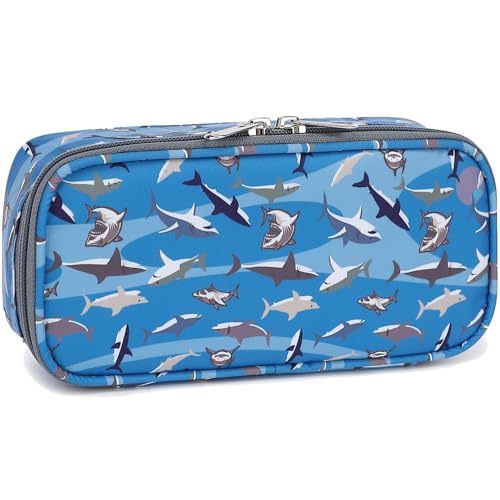 FlowFly Large Capacity Pencil Case for Kids, Boys & Girls – Zippered Multi-Functional Pen Pouch, Soft & Portable Pencil Bag for School, Teens, Students, Shark - color: Shark