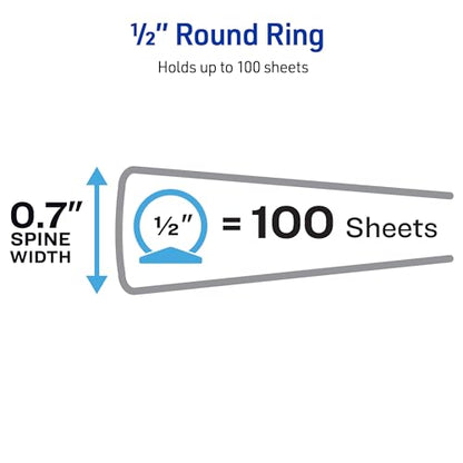 Avery Economy View 3 Ring Binder, 0.5" Round Rings, 100 Sheet Capacity, 0.7" Wide Spine, White Binder, Ideal for Lightweight Organization and Occasional Referencing (05750) (Pack of 12) - size: 0.5 Inch (Pack of 12)