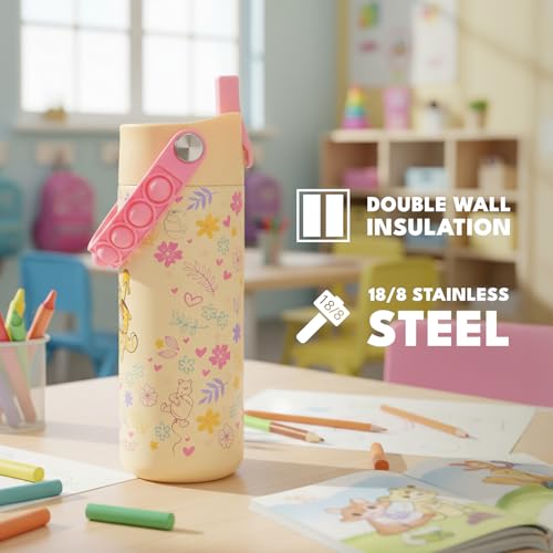 Elemental Insulated Kids Water Bottle, Stainless Steel Water Bottle with Straw Lid & Pop-It Handle, Leak-Proof Water Bottles for School, Boys or Girls, Travelling and Sports, 18oz - Classic Pooh - color: Classic Pooh