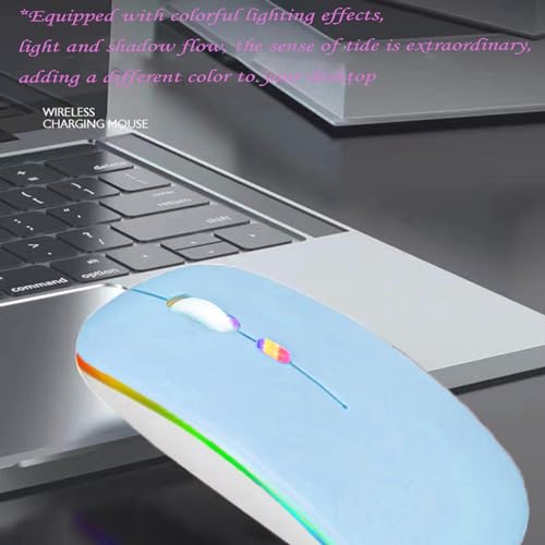 LED Wireless Mouse, Slim Silent Dual-Mode 2.4G+BT Rechargable 7-Color Portable Mobile Optical Office Mouse with USB Receiver, 3 Adjustable DPI Levels for Notebook, PC, Computer, MacBook (Blue) - color: Blue