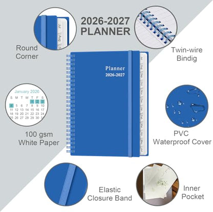 2026-2027 Planner - Planner 2026-2027 from July 2026 - June 2027, Weekly & Monthly Planner Spiral Bound with 12 Monthly Tabs, Inner Pocket, 6.4" x 8.5", Blue-E - color: Blue-E, size: 6.4" x 8.5"