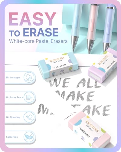 Four Candies Cute Pastel Mechanical Pencil Set, 0.5/0.7mm, 6 Pack | 360 Lead Refills, 3 Erasers, 9 Eraser Refills, Storage Case, Non-Slip Grip, Fine & Everyday Lines for Writing & Drawing - style: 0.5mm+0.7mm