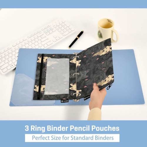 Gredecor 3 Ring Binder Pencil Pouch, Cute Black Scottish Terrier Dog (2) Zippered Pen Case Pouches with Clear Window, 2 Pack Stylish Office & School Supplie - color: Cute Black Scottish Terrier Dog (2)