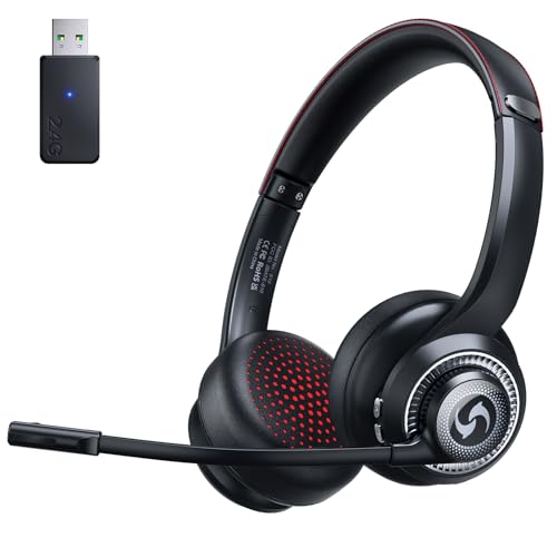 Wireless Headset with Mic for Work, Dual-Mode Bluetooth & 2.4GHz Dongle, 50H Talk Time, Headphone with mic ENC Noise Cancelling fit for Teams/Zoom, Glasses-Friendly - color: Black