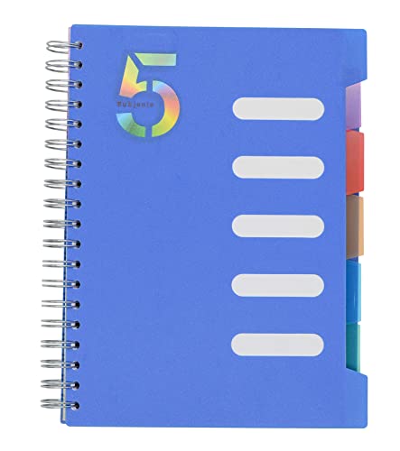 5 Subject Notebook, 1 Pcs Dark Blue 10 Inch x 7 Inch B5 Spiral Notebook With Waterproof Plastic Softcover, 300 Pages 80 Gsm College Ruled Papers With 5 Sheets Colorful Movable Dividers (Dark Blue) - color: Dark Blue