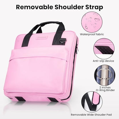3 Ring Zipper Binder, Durable School Zip Binder, 2" 500 Sheets | Sturdy organizer with strap & pockets fits laptops. Internal pouch keeps daily tech gear easy to carry. - color: Pink