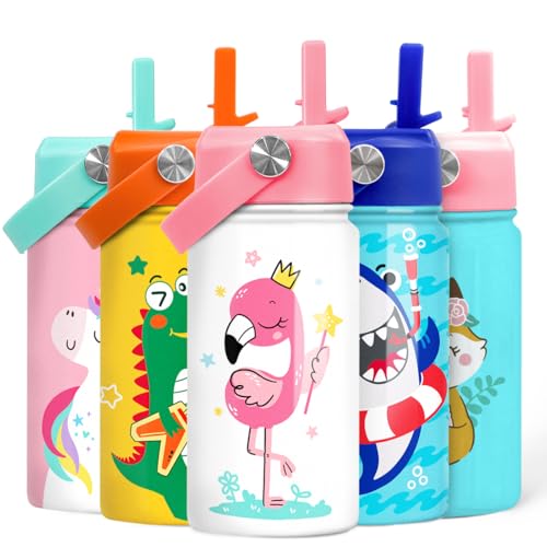 Flamingo Water Bottle - Kids Water Bottle with Straw Lid - 12 Oz Insulated Stainless Steel Water Bottles for Kid Girls - Travel Cup for School Sports - color: Flamingo 1