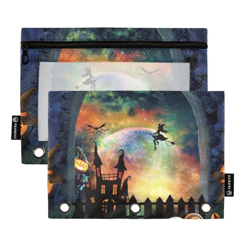 ZAZYXTJ Personalized Halloween Binder Pencil Pouchs 3 Ring with Zipper Clear Window Office Organizers bag for School Students Teacher Supplies 2 Pack - color: Halloween