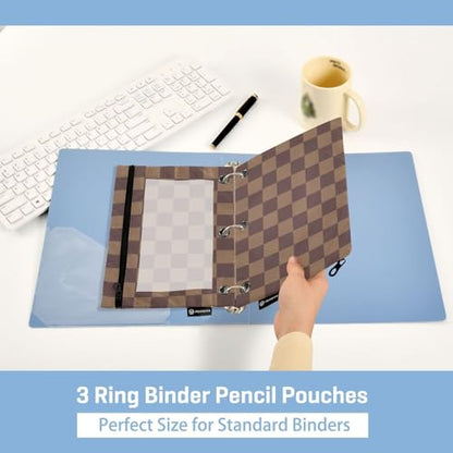 ALAZA Brown Checkerboard B Pencil Pouch for 3 Ring Binder 2 Pack Zipper Binder Pencil Bag Case with Clear Window Office Supplies - color: multi603