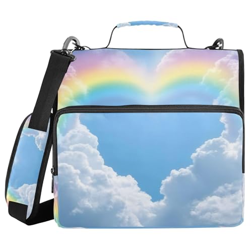Rainbow Zipper Binder with Shoulder Strap & Handle for Easy Carry, 1.5 Inch 3-Ring Binder for School, Expansion Panel and Expanding File