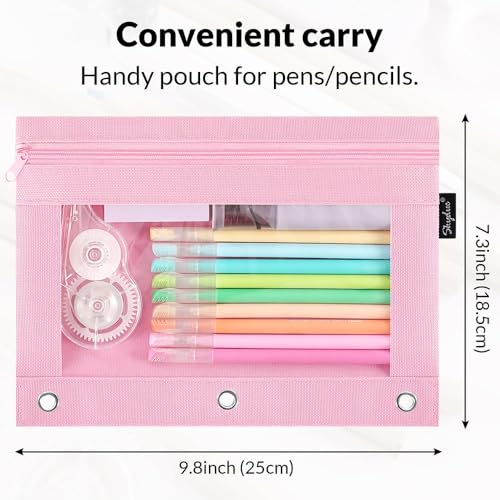 SKYDUE Pencil Pouch for 3 Ring Binder, Zipper Pencil Pouches for Girls Boys, Clear Window Pencil Case for Binder, Binder Pencil Pouch, Pencil Bag with Zipper,Pink & Purple - color: Pink&purple