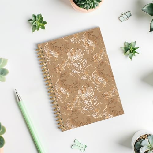Boho Abstract Floral Spiral Notebook, Gold Brown Luxury Botanical Journal, Neoclassical Modern Hand-drawn Flower Hardcover Notebook Journal, 5.5x8.3 Inch - color: Style06