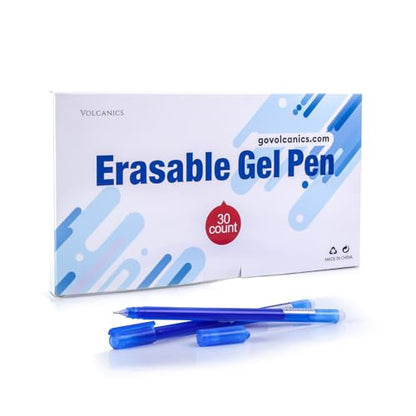 Volcanics Erasable-Gel-Pens Fine Point 0.5 mm, Blue, 30 Pack, Mistakes Dispear, Quick-Drying Ink, No Smudge - Perfect for School, Office, and Home Use - color: Blue