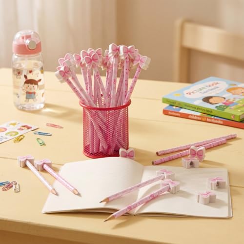Sabary 72 Pcs/36 Sets Coquette Pink Bow Pencils with Erasers Cute Preppy Wooden Pink Bow Pencils Bulk Gifts for Girls Students Back to School Classroom Birthday Coquette Stationery Party Favor Supply