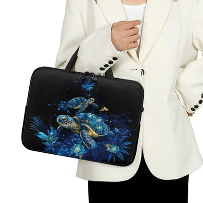 10 Inch Blue Turtles Laptop Bag Sleeve, Protective Computer Case Bag, Tablet Carrying Cover with Handle, Zipper Business Travel Handbag Shoulder Bag, Gifts for Women Ladies - color: Blue Turtles, size: 10 Inch