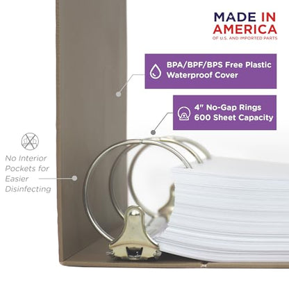 Carstens 4-Inch Heavy Duty 3-Ring Binder - Side Opening, Sand, Durable Plastic, Precision No-Gap Rings, Waterproof Cover, No Pockets, Holds 600 US Letter Sheets, BPA-Free, Made in USA (1846-3R) - color: Taupe, size: Individual