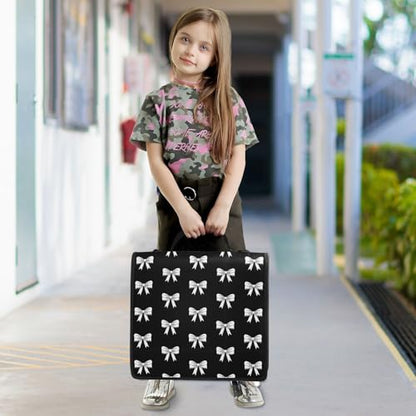 Bow Black Print Custom Zipper Binder Bag 3 Ring with Shoulder Strap & Handle Personalized Binder Bag Expandable File Folder for School - color: Multi-bow Black