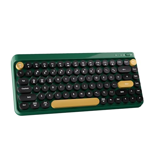 Wireless Bluetooth TKL Keyboard with 84 Retro Round Keycaps, Typewriter-Style, for PC/Mac/Tablets (Dark-Green Colorful) - color: Dark-Green Colorful