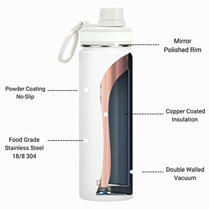 DRINCO Stainless Steel Water Bottle Spout Lid Vacuum Insulated Double Wall Water Bottle Wide Mouth (40oz 32oz 22oz 18oz 14oz) Leak Proof Keeps Cold or Hot (22 oz, 22oz Artic White) - color: 22oz Artic White, size: 22 Ounces