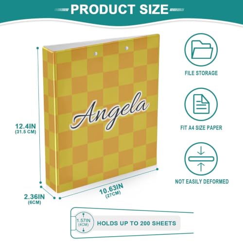Custom 3 Ring Binder 1.5 Inch Round Rings Orange Yellow Checkerboard Personalized Name Binders Organizer Fashion View Binder with 2 Pockets for School Office Supplies - color: Multi11