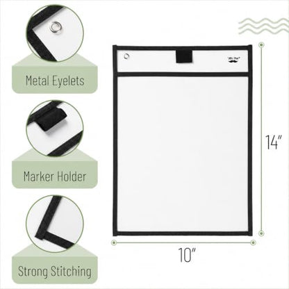 Mr. Pen- Large Reusable Dry Erase Pockets, 24 Pack, Black | Clear Plastic Sheet Protectors, Teacher, School, Classroom Supplies - color: Black, size: 24 Pack