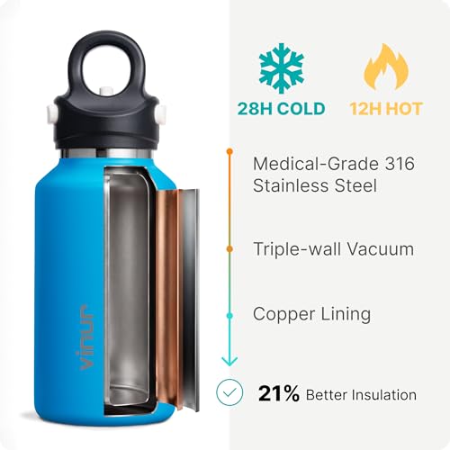 Vinur Small Water Bottle 12 oz Stainless Steel Leak Proof Water Bottle for School, Reusable Insulated Water Flask with Push Button Lid | Leak Proof | One-Hand Operation, Sky Blue - color: Sky Blue, size: 12 Ounces
