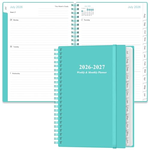 2026-2027 Planner - A5 Weekly & Monthly Planner Spiral Bound, July 2026 - June 2027, with Flexible Cover, Tabs, Inner Pocket, 6.4" x 8.5", Teal - color: Teal, size: 6.4" x 8.5"