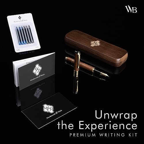 Wordsworth & Black Fountain Pen Set, Luxury Bamboo Wood - Fine Nib, Gift Case; Includes 6 Ink Cartridges, Ink Refill Converter -Journaling, Calligraphy; Drawing, Smooth Writing [Brown Wood] | Brown Wood, Gift for Men Women, German Iridium 18K Gilded, Call