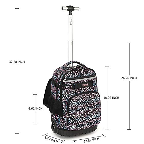 Tilami Rolling Backpack 18 inch Wheeled Backpack School College Student Travel Trip Boys and Girls - color: Colorful Leopard