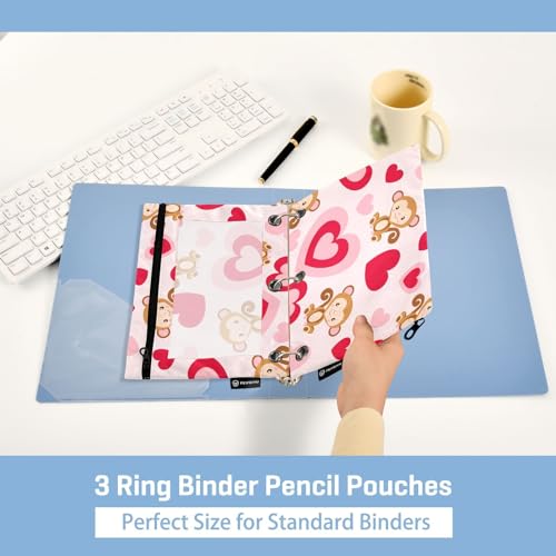 Fustylead Pencil Pouch for 3 Ring Binders, Big Capacity Zipper Pencil Bag with Clear Window Organizer for Cosmetic Office School Supplies 2 Pack (Monkey Love) - color: Monkey Love