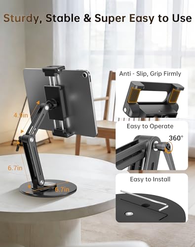Portable Monitor Stand Desk Holder- Large Clamp Support up to 12.9 14.6 15.6 18.5 inch 360° Rotating Base Swivel for iPad Pro/Mini/Air/Surface Strong Bearing Weight Over 5.5lbs (Up to 17.3'') - size: Up to 17.3''
