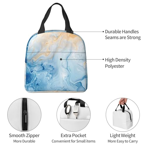 Lunch Bag Blue Marble Pastel Insulated Lunch Box Cooler Tote for Adults Student Boys Girls Women Men Work Office School Picnic Beach Reusable Lunchbox - color: B036