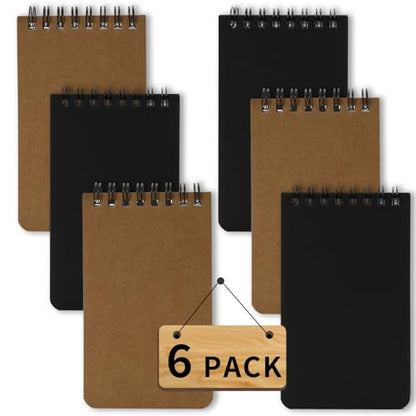 QiCheng 6pcs Pocket Notebook Mini Notepad Small Spiral Notebooks 3X5Inch | functionality PortabilityPortability convenience - size: 6-black+brown