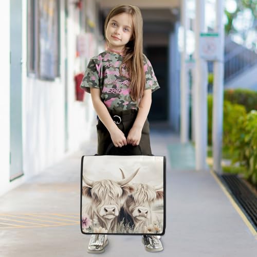 3 Ring Zipper Binder with Shoulder Strap Highland Cow Cattle Flower 2 Inch Zippered Binder Bag 500 Sheet Capacity Multi Pockets for School Supplies - color: Multi23