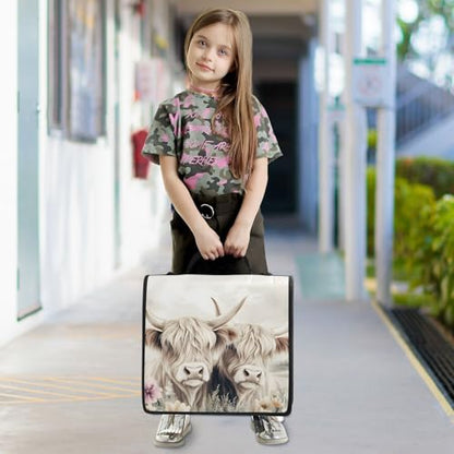 3 Ring Zipper Binder with Shoulder Strap Highland Cow Cattle Flower 2 Inch Zippered Binder Bag 500 Sheet Capacity Multi Pockets for School Supplies - color: Multi23