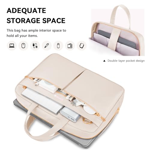 Ferkurn Laptop Bag Case Women Men Computer Bag Compatible with MacBook/HP/LG/Dell, Shoulder Strap Slim Carrying Messenger Briefcase, Beige, 14 Inch - color: Beige, size: 14 inch