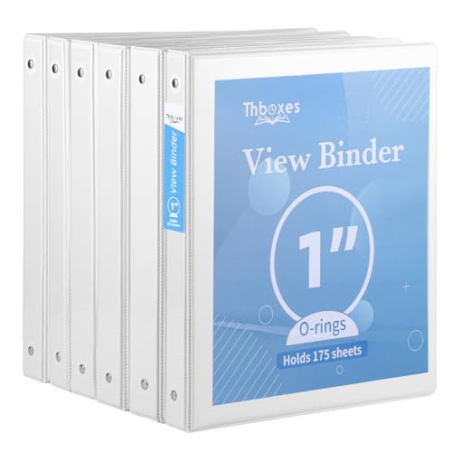 Thboxes 3 Ring Binder, 6 Pack 1 Inch Binder with 2 Interior Pockets & Clear View Overlay, Large Capacity, 1 Inch Binders 3 Ring, Round Ring Binders for Office, School, Home (White) - color: White
