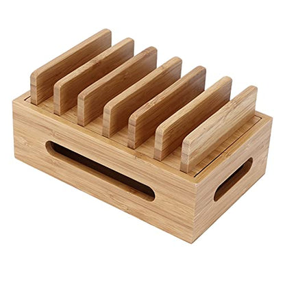 Wooden Charging Station Organizer, Stylish Retro Adjustable Multiple Device Charging Station Rack with Cable Box Organizer for Laptop Tablets Pads Smartphones
