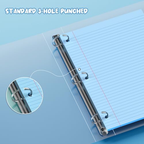 Blue Loose Leaf Paper 8 x 10.5, 120 Sheets Lined Paper College Ruled Paper, 3 Hole Punched Notebook Paper College Ruled, 3 Ring Binder Paper 8 x 10.5, Filler Paper College Ruled for Office, School - color: Blue-120 Pcs