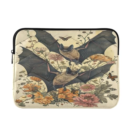Goth Bat Flowers Laptop Sleeve 13 inch Cute Laptop Bag 14 inch Waterproof Computer Bag for Women Laptop Accessories Computer Cover Bag for Tablet Men, A06D24018 - color: Goth Bat Flowers
