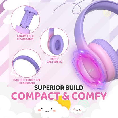 JoySpark Kids Headphones, Over-Ear Wired Headphones for Kids, 85dBA Volume Limited, Foldable Stereo Sound Toddler Headsets, 3.5mm Jack for School Entertainment, Gradient Pink - color: Gradient Pink