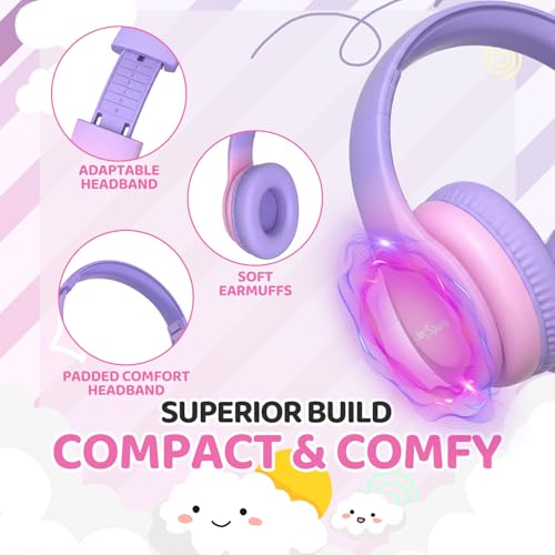 JoySpark Kids Headphones, Over-Ear Wired Headphones for Kids, 85dBA Volume Limited, Foldable Stereo Sound Toddler Headsets, 3.5mm Jack for School Entertainment, Gradient Pink - color: Gradient Pink