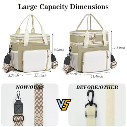 LOKASS Lunch Box for Women/Men-16L-Insulated Lunch Bag, Expandable Double-layer Leakproof Cooler Bag with Upgrade Adjustable Shoulder Strap Ideal for Work/Travel/Picnics（Beige&White） - color: Beige