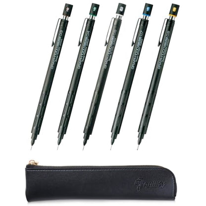 Graph 1000 for Pro Mechanical Drafting Pencil Set (0.3mm / 0.4mm / 0.5mm / 0.7mm / 0.9mm), qullity original Black slim pen case - size: Set (0.3 mm / 0.4 mm / 0.5 mm / 0.7 mm / 0.9 mm)