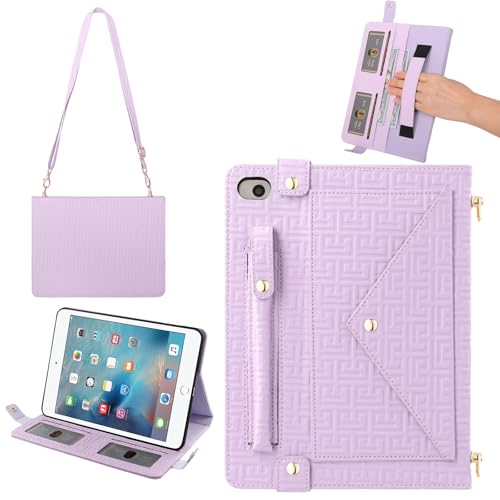 Handbag Case for iPad mini 5th 4th 3rd 2nd 1st Generation (Prior to 2019), Techcircle Elegant Crossbody Folio Stand Wallet Case with Pencil Holder, Card Slots, Hand Strap, Shoulder Strap, Lavender - color: 02 Lavender, size: iPad Mini 5/4/3/2/1 7.9"