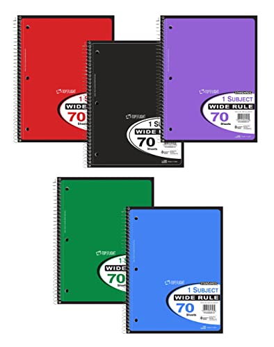 Top Flight Standards 1-Subject Notebook, 70 Sheets, Perforated, Wide Rule, Color May Vary (31306)