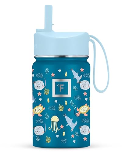 IRON °FLASK Kids Water Bottle - Straw Lid, 20 Name Stickers, Vacuum Insulated Stainless Steel, Double Walled Tumbler Travel Cup, Mug - Ocean Amigos, 10 Oz - color: Ocean Amigos, size: 10 Ounces