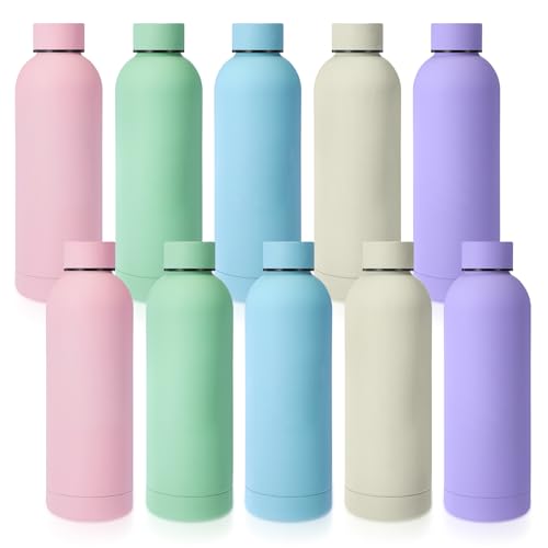 Bokon 10 Pcs Stainless Steel Water Bottle Bulk Teacher Employee Appreciation Gifts School Double Layer Vacuum 17 oz Small Mouth Sport Insulated Metal Reusable Flask Leakproof Lid - color: Colorful