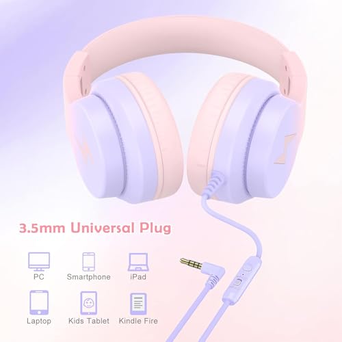 Candy Bila 2 Pack Kids Headphones, Wired Headphones for Kids Over Ear with Microphone, 85/94dB Volume Limiter Headphone for Girls Boys, Foldable Headphone for Learning & Entertainment - color: Gradient Pink, Gradient Purple