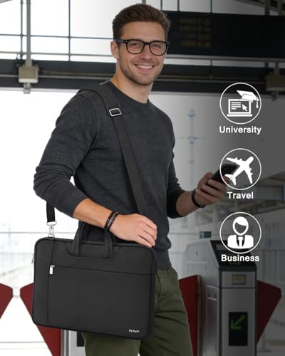 Ferkurn Laptop Case Bag Women Men Computer Sleeve with Shoulder Compatible with HP/Inspiron/Thinkpad/Vivobook/MSI/Surface, 15.6 inch, Black - color: Elegant Black, size: 15.6 inch